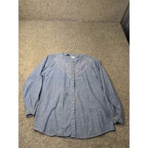 Paper Dolls Womens Blue Chambray Lace Embroidered Button Down Shirt‎ Small